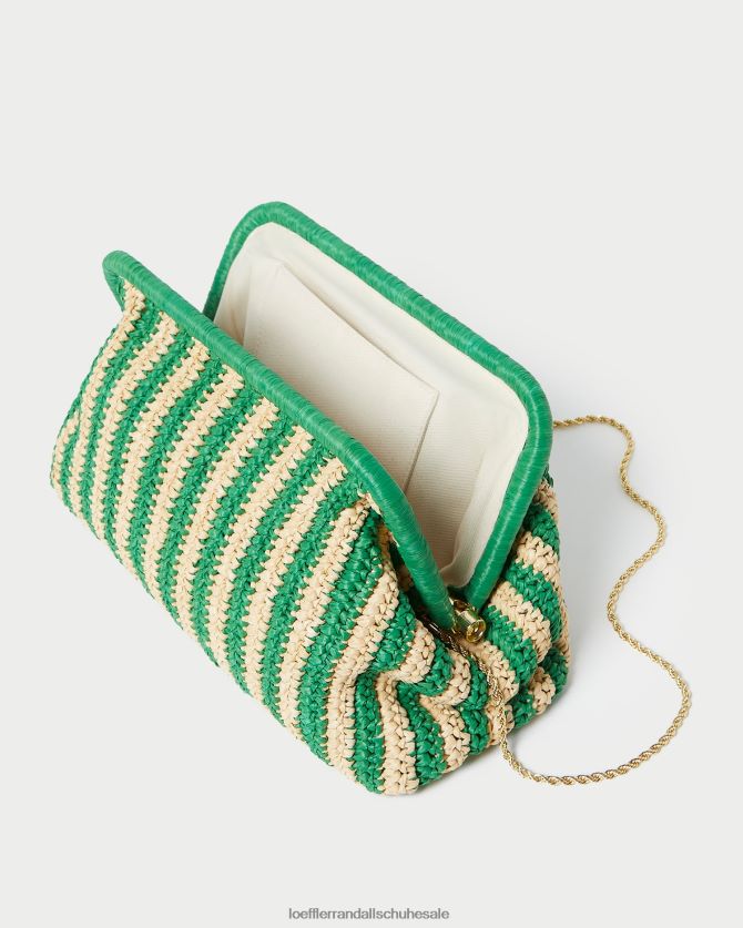 Frauen Loeffler Randall Trudie-Rahmenkupplung natur/grün gestreift Taschen 846824391